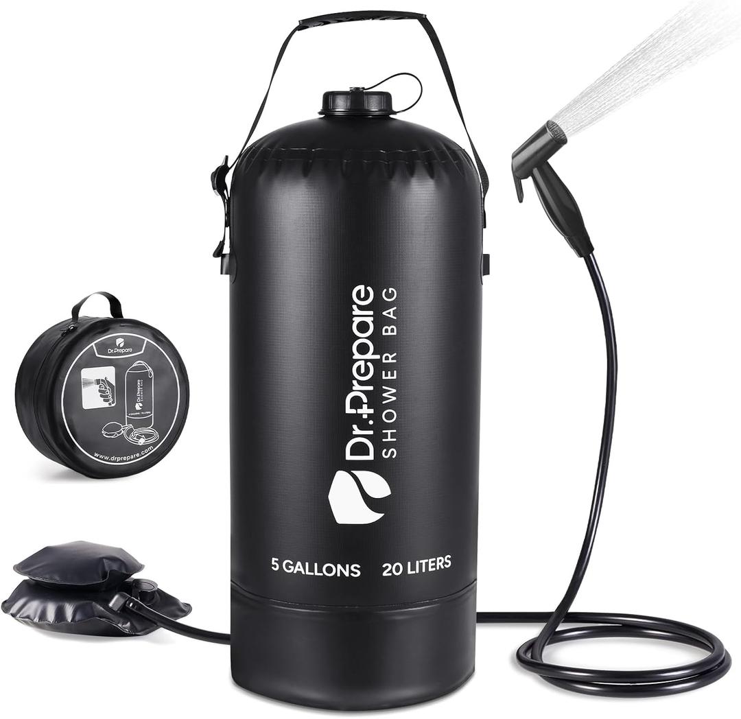 DR.PREPARE Portable Shower for Camping, 5 Gallons Camping Shower Bag, Portable Outdoor Shower with Pump for Camping, Hiking, Climbing, Pet Cleaning, Car Washing, Beach & Emergency