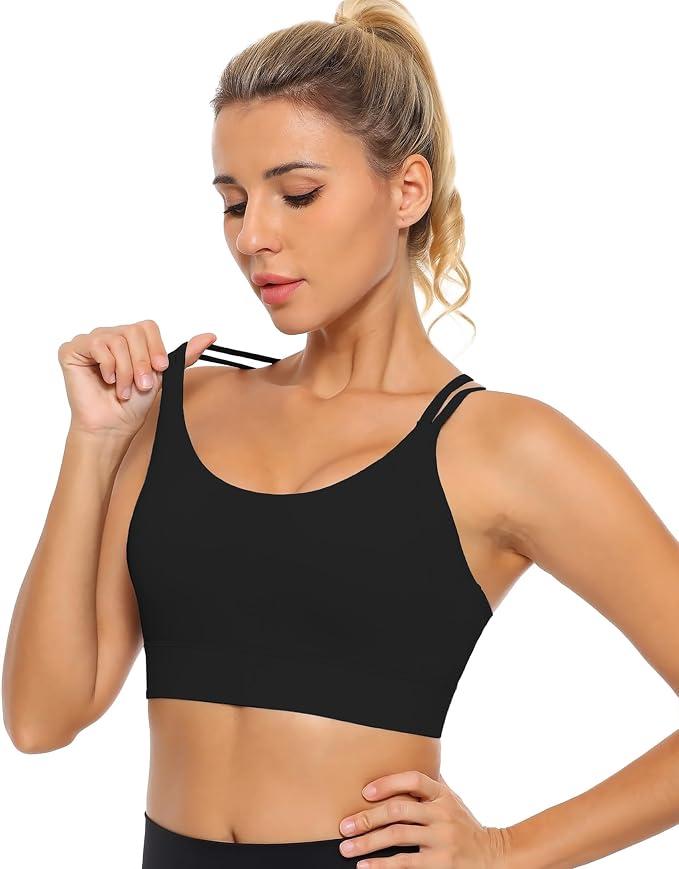 Womens Sports Bras Strap Yoga Tops for Fitness Soft Wear Hollow Cross Line Back Padded YOYB0003R, L
