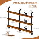 LED Bar Shelves, Wall Mounted Wine Rack, 3 Tier, 60" Walnut | With LED light, 60 inch wide, pine shelves, black pipe brackets, 70 lbs per shelf, wine, bar decor