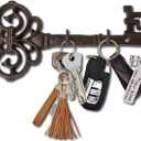 Key Holder for Wall - Cast Iron Skeleton Key - Decorative Farmhouse Rustic Wall Mount Key Organizer - 3 Key Hooks - Vintage Key Rack for Entryway with Screws & Anchors  10.8 x 4.7 - Rust Brown