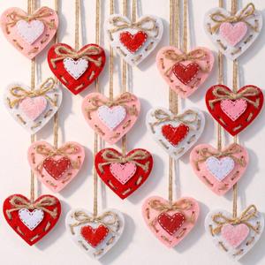 Mindsoft 24 Pcs Valentines Heart Ornaments 2.4 Inch Felt Heart Hanging Decorations for Tree Red Pink White Vase Filler for Valentines Anniversary Wedding Party DIY Crafts