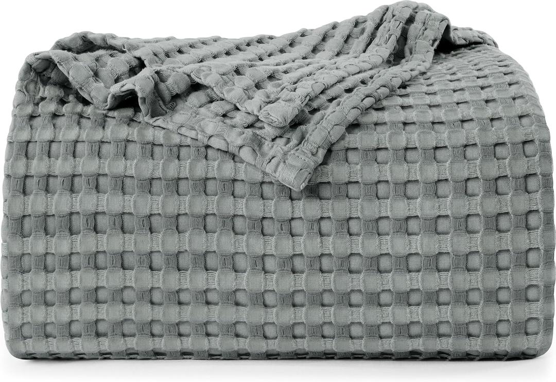 Utopia Bedding Cool Grey 100% Cotton Waffle Blanket 300 GSM [Queen - 90x90 Inch] Soft Lightweight Breathable Bed Blanket for All Season