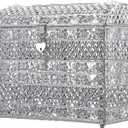 ELLDOO Crystal Wedding Card Box with Heart Lock, Vintage Money Card Box Treasure Chest Style Silver Gift for Wedding Receptions, Centerpiece Decor, Anniversary Keepsake, Gift, Large Size
