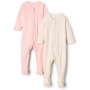 Amazon Essentials x Sofia Grainge Unisex Babies' Cotton Footed Sleep and Play One-piece Bodysuit, Pack of 2, Newborn Size