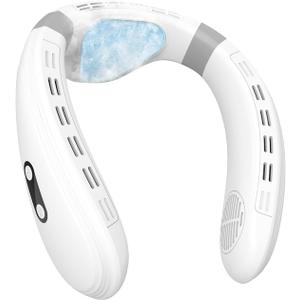 Neck Fan Back-Windy 6000mAh with Cooling Plate Cold Compress Bladeless Portable Thermo-Electric Cooler Rechargeable Holiday Essentials for Women Men Outdoor Camping Gardening Walking(White)