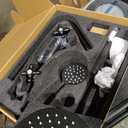 Matte Black Outdoor Shower Kit, 2 Handle 8 Inch Round Rain Shower Head Outdoor Shower Fixtures Faucet System with High Pressure Handheld Spray, Wall Mounted 