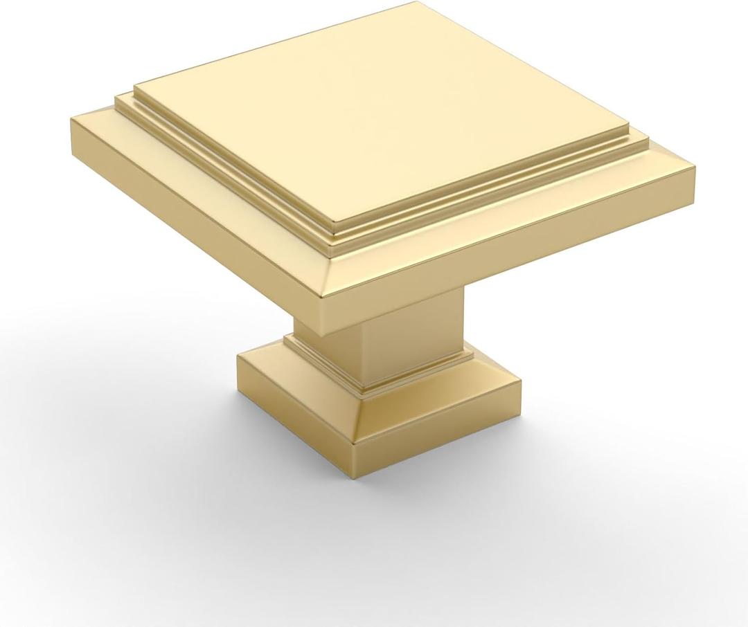 Asidrama 10 Pack Brushed Gold Kitchen Cabinet Knobs Square Drawer Cabinet Hardware Zinc Knobs for Dresser Drawers