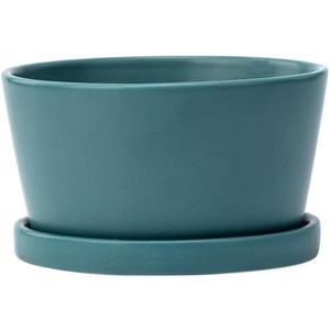 Napco Imports Indoor Outdoor Plant Succulent Herb Flower Pot with Saucer 3.75 x 6 Inch Ceramic Teal Dish Garden