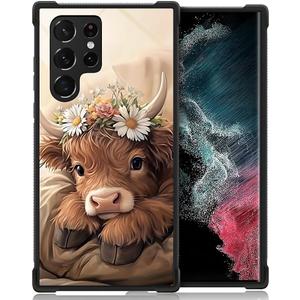 Compatible with Samsung Galaxy S23 Ultra Case, Shockproof Protective for Man Women Non-Slip for Samsung Galaxy S23 Ultra Crazy Pattern Brown Highland Cow Cute Sleeping