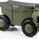 Pure Garden Rolling Garden Cart with Seat - Plastic Storage with Bench and Interior Tool Tray - Gardening Stool for Weeding and Planting (Green)