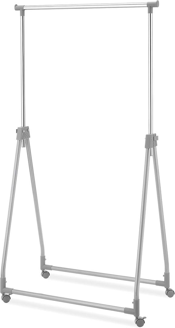 Whitmor Foldable Garment Rack - Rolling Clothes Rack - Adjustable Height - Silver