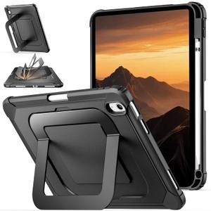 ZoneFoker for iPad A16 Case, iPad 11th/10th Generation 2025/2022 (11 inch/10.9 inch) with [Multi-Angle Metal Stand] / Pencil Holder, Slim Lightweight Hard Cover for i Pad 11/10 th (Black)