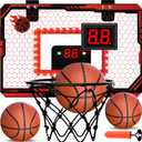 Mini Basketball Hoop Indoor, Over The Door Basketball Hoops with Led Lighting, Mini Hoop with Electronic Scoreboard & 3 Balls, Outdoor, Red, Sports Toys Gifts for 5 6 7 8 9 10 11 12+ Year Old Boys
