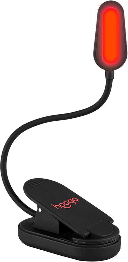 Hooga Red Book Light, Clip On 625nm LED Light for Reading in Bed, No Blue Light, Eye Care, Gift for Students, Kids, Travel, Nursing, Studying