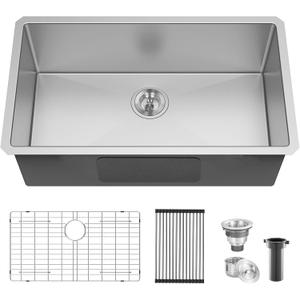 30 Inch Undermount Kitchen Sink, 30" x 16.5" x 8" Under Mount Brushed Nickel RV Laundry Utility Undermount 16 Gauge Stainless Steel 8 Deep Single Bowl Small Kitchen Laundry Narrow Sink