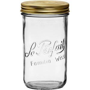 Le Parfait Familia Wiss Terrine Wide Mouth French Glass Container w/Airtight 2-Piece System Gold Lids | Ideal for Canning, Food Storage, Meal Prep, Cake Jar & DIY Crafts | 32oz Quart (Single Jar) 1L
