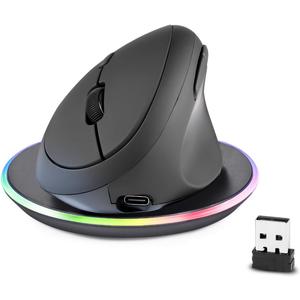 Perixx PERIMICE-719RX Wireless 2.4G Rechargeable Ergonomic Mouse - Duo Wired and Cordless Charging Feature - Wireless Charger Included - Black