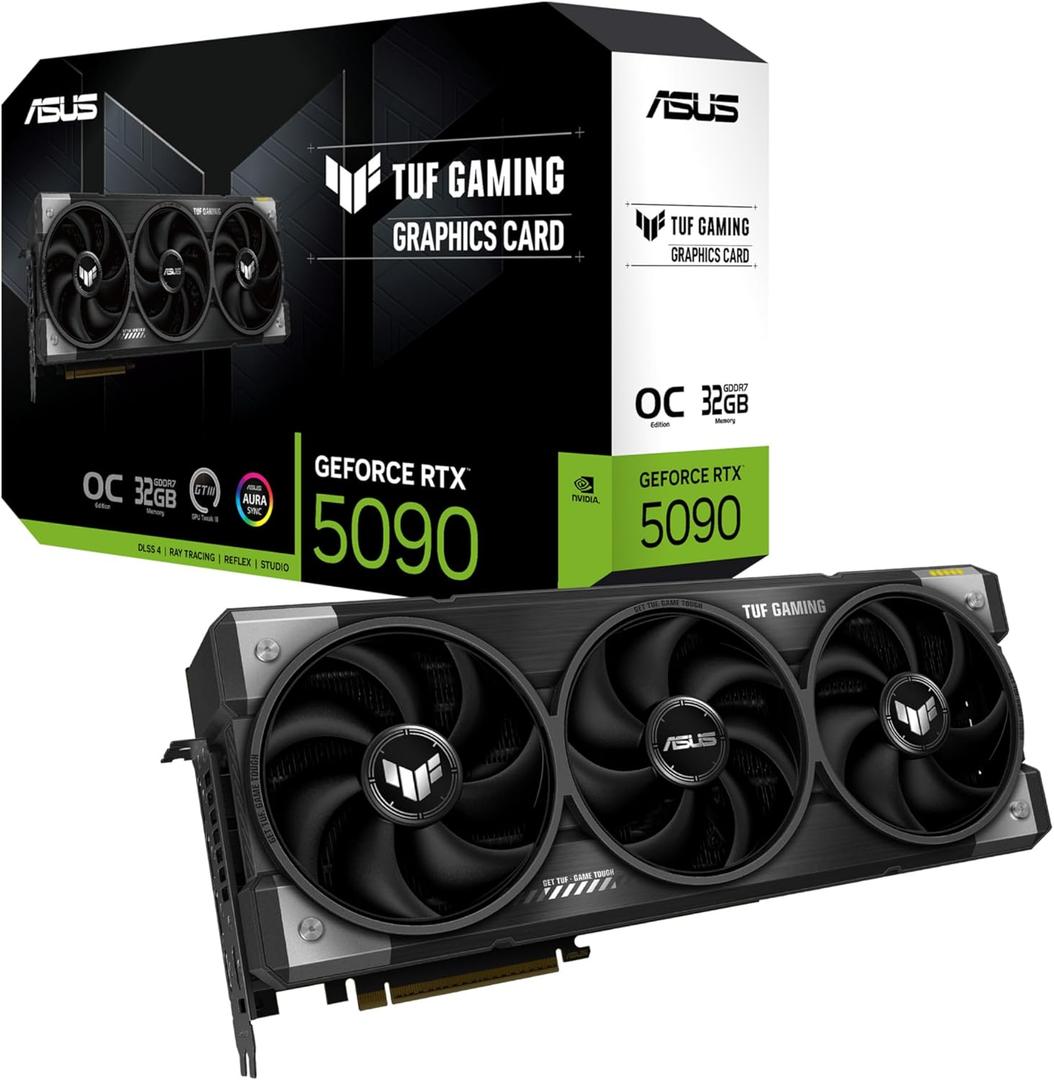 ASUS TUF GeForce RTX 5090 32GB GDDR7 OC Edition Graphics Card, NVIDIA, Desktop (PCIe 5.0, HDMI/DP 2.1, 3.6-Slot, Military-Grade Components, Protective PCB Coating, Axial-tech Fans, Vapor Chamber)