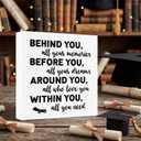 5 x 2026 Graduation Wood Box Sign for Graduate Gifts, Positive Quote Behind You All Your Memories Wooden Box Block Sign for Grad Party Favors Supplies Tabletop Home, Black White