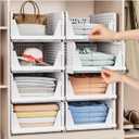 4 Pack Stackable Closet Organizer Box - Stackable Storage Bins, Plastic Storage Basket Foldable Closet Storage Basket for Wardrobe Cupboard Kitchen Bathroom Officem, White (4 Pack White)