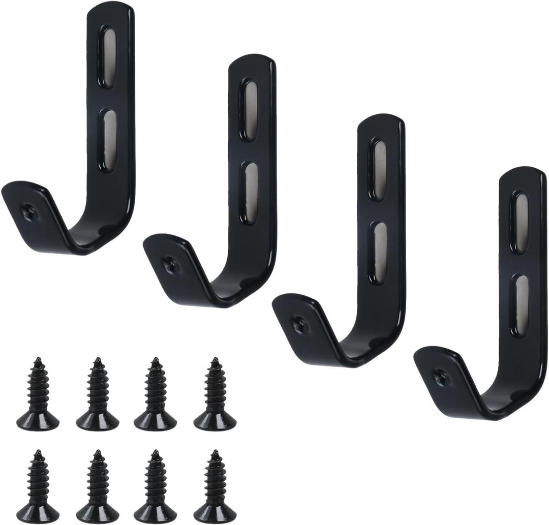 Coshar 4Pcs Stainless Steel J Hook Black 1-1/4 Inch PVC Coated Metal Hardware Brackets Garage Storage Utility Hooks for Bed Decor, Garage Storage, Cable Tool Organization - Black 1-1/4 Inch