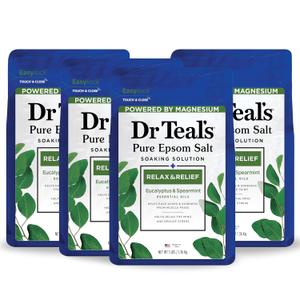 Dr Teal's Epsom Salt Magnesium Soak, Relax & Relief with Eucalyptus and Spearmint, 3 lbs (Pack of 4)