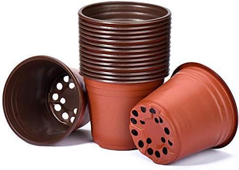 Delxo 50Pcs 6" Reusable Plastic Nursery Pots, Waterproof Planter Pots with Drain Holes, Indoor Seedling Starter Pots for Plants, Gardening, Red