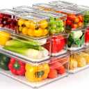 14 Pack Fridge Organizer, Stackable Refrigerator Organizer Bins with Lids, BPA-Free Fridge Organizers and Storage Containers for Fruit, Vegetable, Food, Drinks, Cereals, Clear
