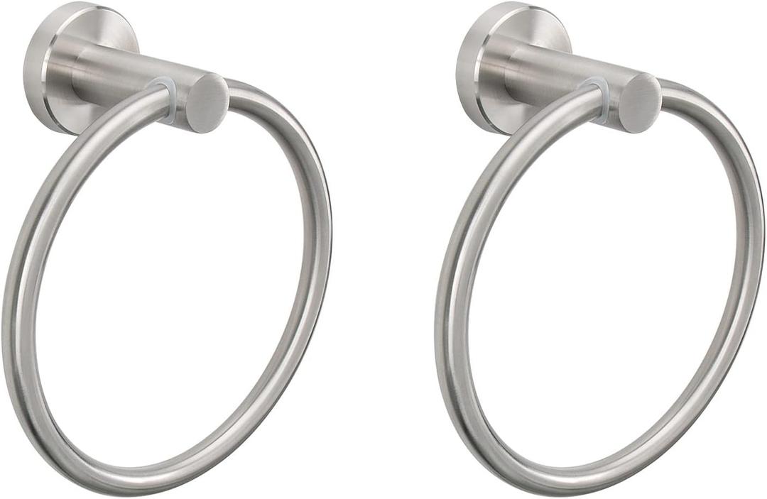 NearMoon Bath Towel Ring, Bathroom Hardware Accessories-Thicken Stainless Steel Hand Towel Holder for Bathroom, Modern Round Towel Hanger Wall Mounted (Brushed Nickel, 2 Pack)