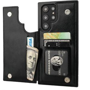 ONETOP Compatible with Samsung Galaxy S22 Ultra Wallet Case with Card Holder, PU Leather Kickstand Card Slots Case, Double Magnetic Clasp and Durable Shockproof Cover 5G 6.8 Inch(Black)