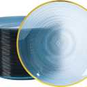 100PCS Transparent Blue Gold Plastic Plates, 10 Inch Heavy Duty Disposable Dinner Plates with Gold Rim, Round Party Plates for Wedding, Party, Camping, Picnic, Birthday