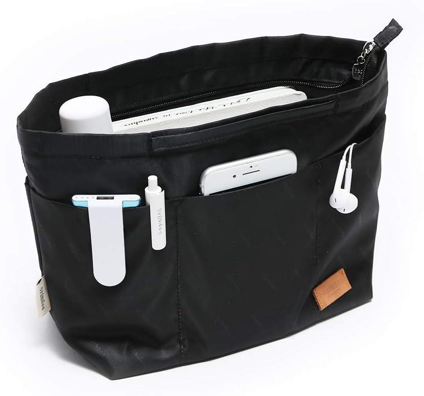 Multi-Pocket Travel Handbag Organizer Insert Large for Tote Bag Purse Liner Insert Organizer with Handles (Large, Black)