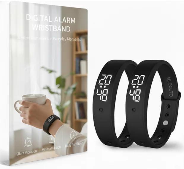 2PCS Vibrating Alarm Clock for Heavy Sleepers Kids Digital Watch with Timer Potty Training Deaf People Small Silent Wristband of Sleep Wrist Shock Alarmo Electric Metronome Band Vibrate Bed Shaker