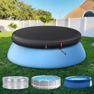 QH.HOME 6ft Round Inflatable Pool Cover for Above Ground Pools, Stock Tank Cover Protector with Attachment, One Piece Tear Resistant Round Hot Tub Cover, Wind and Dust Resistant, Fit Small Pool Cover