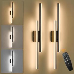 LED Wall Sconce Set of 2 Black Remote Modern LED Vanity Lights Set of 2 Indoor Wall Light Fixtures for Living Room, Dimmable Wall Sconce for Bedside Bedroom Bathroom, 31.5inch 2 Pack, 32 inches