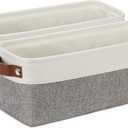 DULLEMELO Small Storage Baskets 15"x6"x5.5", Fabric Storage Bins for Toilet Tank Top [2 Pack], Back of The Toilet Basket (White&Grey)