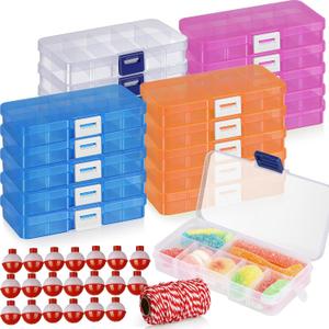 20 Pcs Small Tackle Box with Fishing Bobbers for Fishing Party Favors Snack Candy Boxes with Adjustable Dividers for Fishing Theme Party Decorations (20)