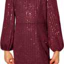 GRACE KARIN Girls Sparkly Sequin Formal Dress Long Sleeve Bodycon Fancy Party Dress (10 Years, Burgundy)