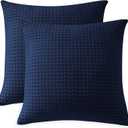 100% Egyptian Cotton 600 TC Waffle Weave Throw Pillow Covers 2 Pack, Ultra Soft Breathable Euro Pillow Shams Covers, Decorative Cushion Covers for Bed Couch Sofa Car, No Insert, Navy Blue, 24" x 24"