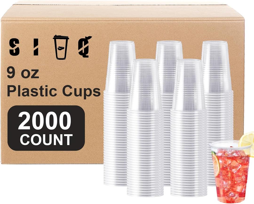 SIUQ 2000 Pack 9 oz Clear Plastic Cups, Disposable Water Cups, Cold Party Drinking Cup for Picnic, BBQ, Wedding, Travel, Halloween, Christmas, Events