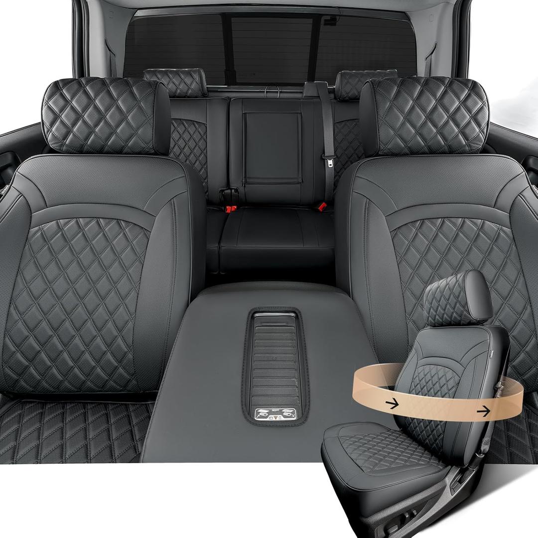 Full Coverage Full Set Seat Covers for Chevy Silverado GMC Sierra 2014-2018 1500 Crew Cab 2015-2018 2500HD 3500HD,for Chevrolet Truck Car Interior Accessories Black