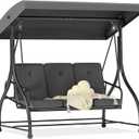 3-Seat Outdoor Porch Swing Glider with Adjustable Canopy, Patio Swings Bed with Removable Cushion for Porch, Backyard, Garden, Poolside, Balcony - Green