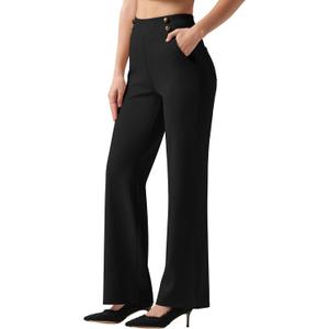 Willit Women's Wide Leg Dress Pants High Waisted Stretch Work Pants Office Business Casual Slacks Pockets Petite/Regular/Tall (Medium, Black)