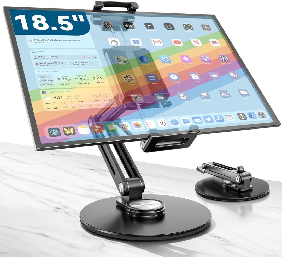 Portable Monitor Stand Large Clamp - Heavy Duty Aluminum Body support up to 4.4LBS 16" 17.3" 18.5 inch 360 Rotating Base Swivel Foldable Desk Stand for iPad Holder Tablet Mount for Kitchen/Travel