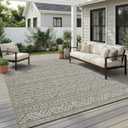 MontVoo-Outdoor Rug-Patio Rug 5x7 ft Polypropylene Indoor Outdoor Rugs Outdoor Carpet for Patio Deck Balcony Porch, Textured Weave, Durable for High Traffic, Fade-resistant, Boho Farmhouse Silver Grey