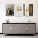 Framed Black and White Modern Luxury Wall Art, 3 Pieces Large Contemporary Prints Paintings Artwork for Walls, Set of 3 Golden Leaf Pictures for Living Room, Hallway, Bedroom, Office Wall Decor 16x24 Inch, 16" W X 24" H X 3pcs
