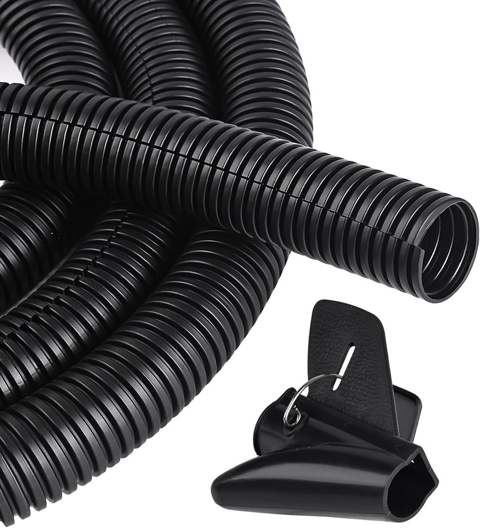 25ft - 1 inch Flame Retardant Split Wire Loom Tubing with Installation Tool - High Temp Flexible Wire Covers Cord Protectors - Black