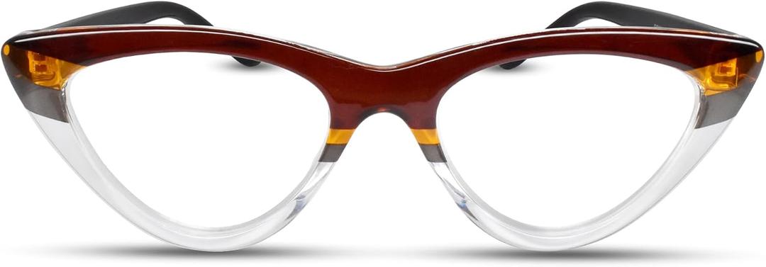 2SeeLife Premium Cat Eye Reading Glasses for Women – Narrow–Medium Fit, Sturdy Frame, Spring Hinges, Stylish Funky Readers, Brown Stripes, +2.75