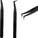 2 Pcs Stainless Steel Eyelashes Tweezer, Lash Tweezers for Eyelash Extensions, 90 Degree Fiber Tip Volume Lash Extension Tweezers for Volume and Classic Lashes