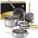 Gold Titanium Cookware set,Hammered Titanium pans for cooking with Lids, 10PC